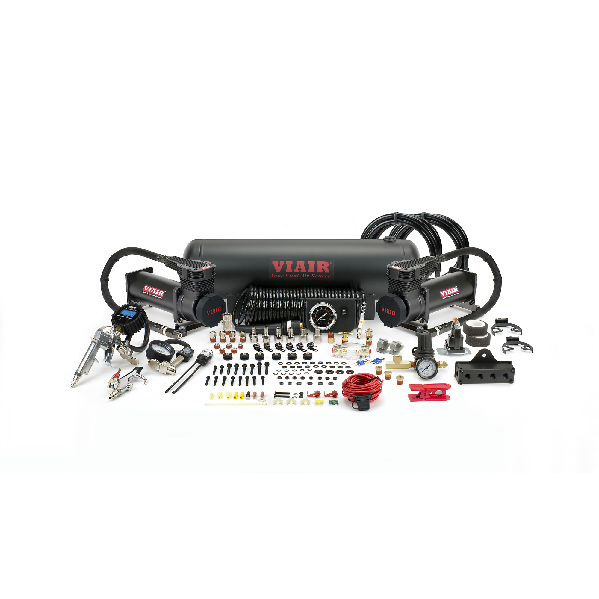 Viair, Dual 485C Onboard Air System Black, Horsepower 0.25 HP, Air Tank Size 2.5 Gal, Volts 12 Model# 20185